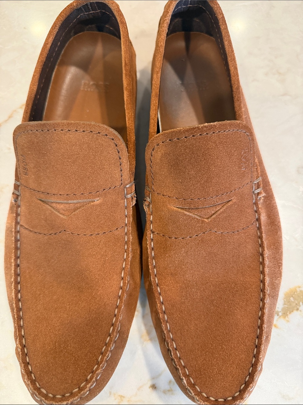 Boss Suede Driving Loafers in Cognac Brown